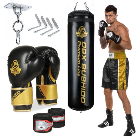 140 cm / 40 kg - Boxing set: Premium punching bag + boxing gloves + fixing + wraps