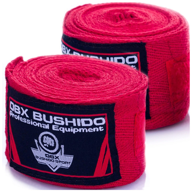 RED BOXING BANDAGES, WRAPS, 4 METERS, BUSHIDO