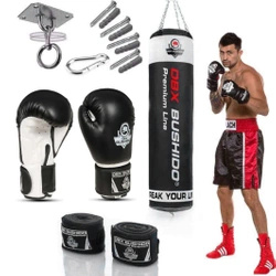 140 cm / 40 kg - Boxing set: Premium punching bag + boxing gloves + fixing + wraps