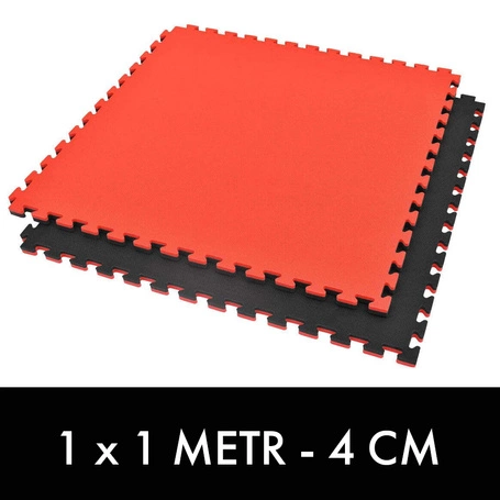 Exercise mat with Safety Certificate - Puzzle 1x1m - Tatami 4 cm - Black and Red