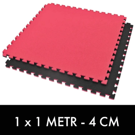 Exercise mat with Safety Certificate - Puzzle 1x1m - Tatami 4 cm - Black and Red