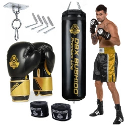 140 cm / 40 kg - Boxing set: Premium punching bag + boxing gloves + fixing + wraps