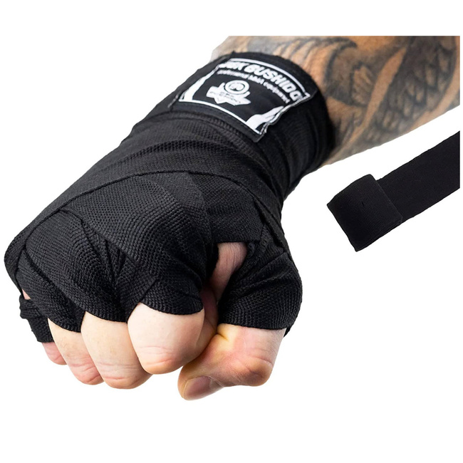 BLACK BOXING BANDAGES, WRAPS, 4 METERS, BUSHIDO