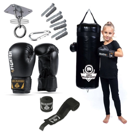 80 cm / 15 kg - Punching bag + Boxing gloves + Wraps + Fastening - Boxing set