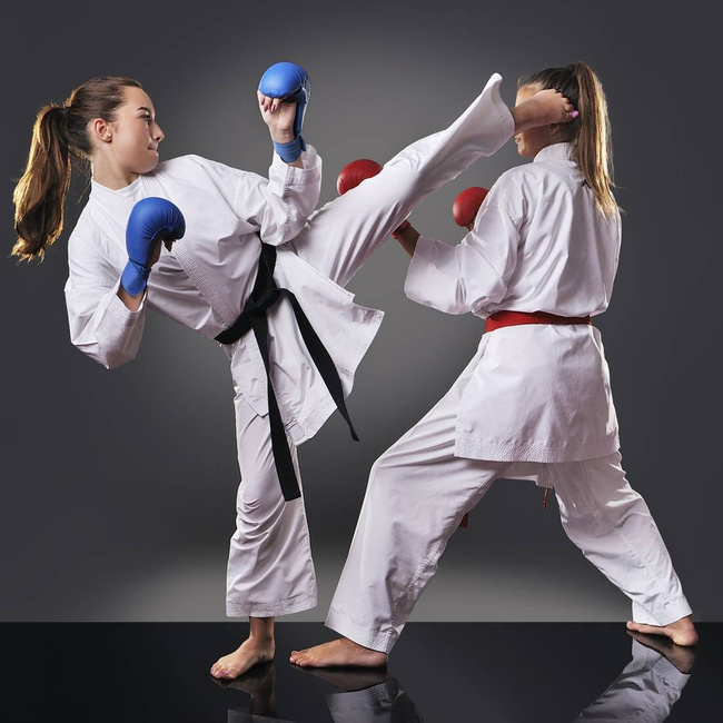 WKF karate gloves - blue XL wristbands