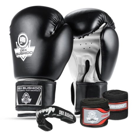 Boxing set: 407a boxing gloves + boxing wraps + mouthguards